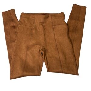 Spanx Leggings Womens Large Brown Faux Suede Slimming Ankle Length High Rise